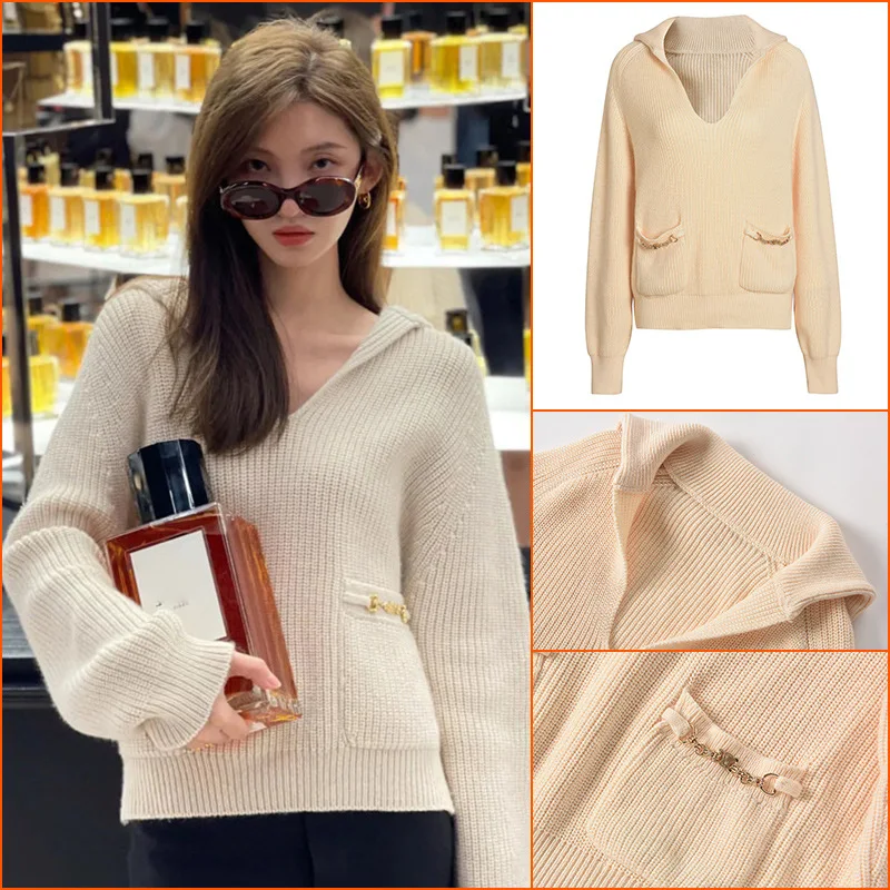 

Autumn and Winter 2021 New Lapel Pullover Bat Sleeve Top Lazy Wind Loose Mohair Sweater Women's Autumn