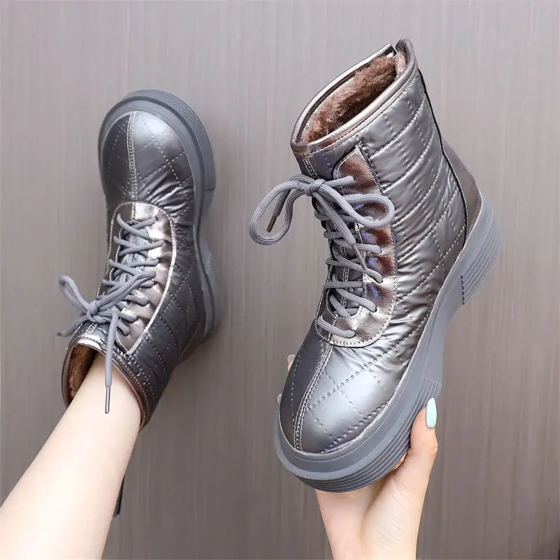 

FHANCHU Long Plush Women Snow Boots,2021 Warm Winter Platforms Shoes,Down Fabric,Waterproof,Round Toe,Black,Brown,Dropshipping