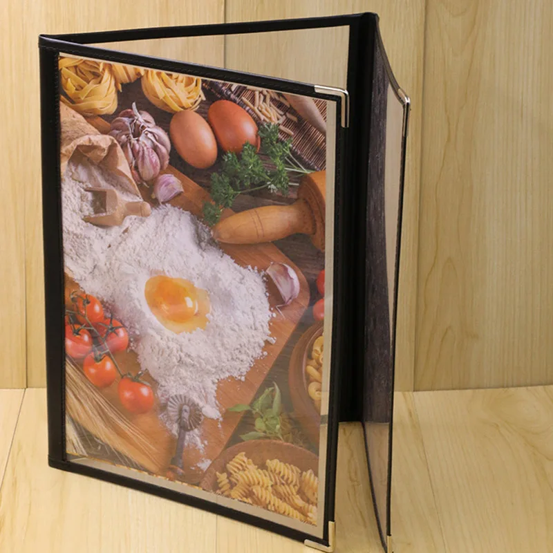 

2Pcs Transparent Restaurant Menu Covers for A4 Size Book Style Cafe Bar 3 Pages 6 View