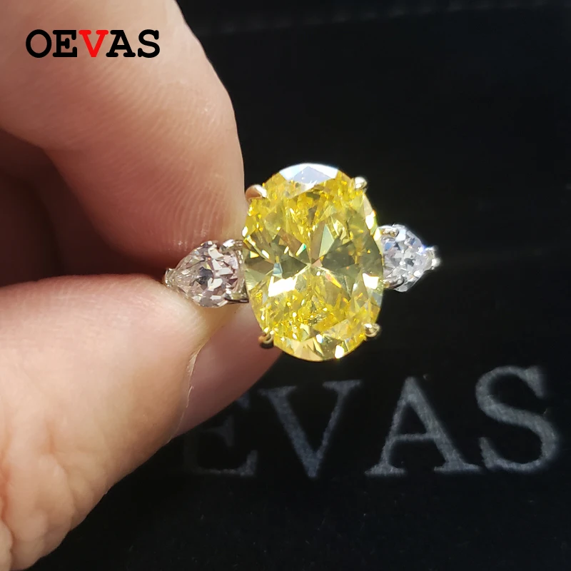 

OEVAS 100% Серебро 925 пробы сверкающие 9*14 мм Овальный топаз высокоуглеродистые бриллиантовые обручальные кольца для женщин для вечеривечерние ...