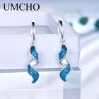 Женские серьги-подвески из серебра 925 пробы с синими блестками