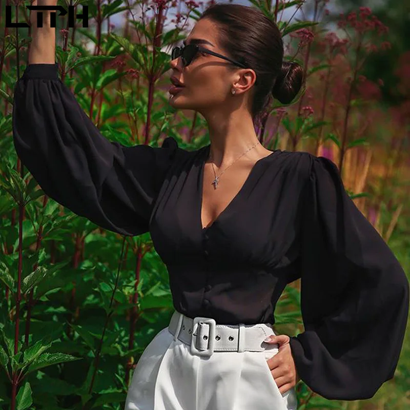 LTPH 2020 горячая распродажа Осенние новые женские рубашки сексуальные с глубоким v