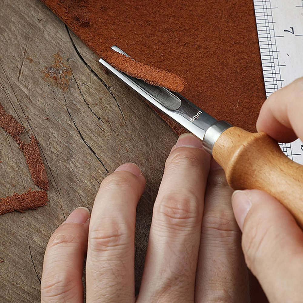 

3 Size A4mm A6mm A8mm Practical Leather Craft Edge Beveler Skiving Beveling Knife Diy Cutting Hand Craft Tool With Wood Handle