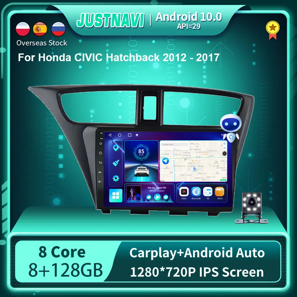 

JUSTNAVI QT10 Android 10,0 автомобильный радиоплеер GPS WIFI Автомобильный плеер для Honda CIVIC Hatchback 2012 - 2017 Авто OBD 8G 128G No 2din DVD