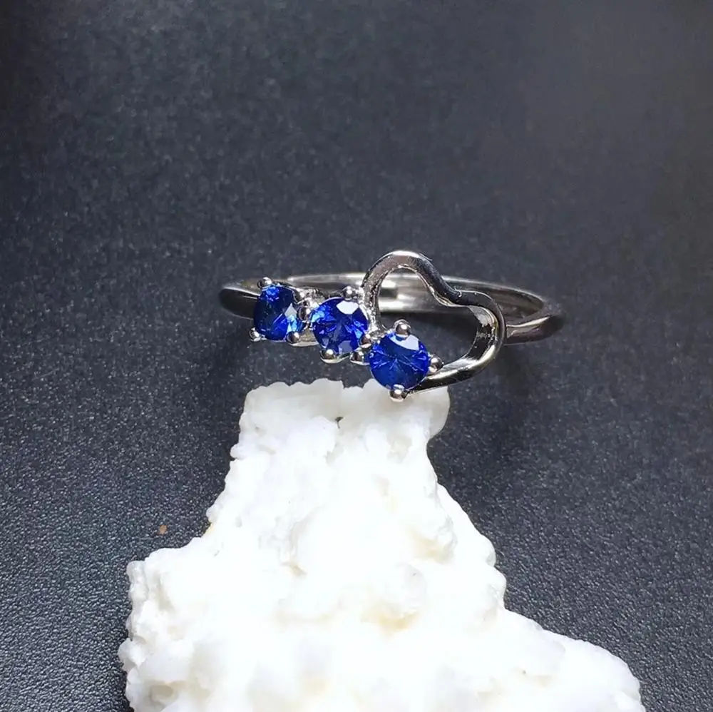 Женское кольцо с сапфиром S925 модное романтическое натуральным голубым сердцем