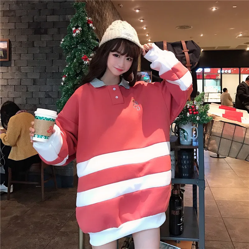 Свитшоты Женские полосатые топы с длинным рукавом Толстовка в стиле Харадзюку