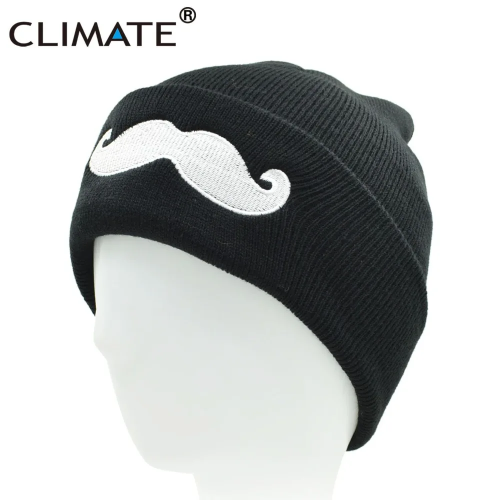 

CLIMATE Men Women Black Beanie Cute Mustache Winter Warm Knitted Hat Beanies 2018 Hip Hop Hat Beanie For Adult Teenagers Boy