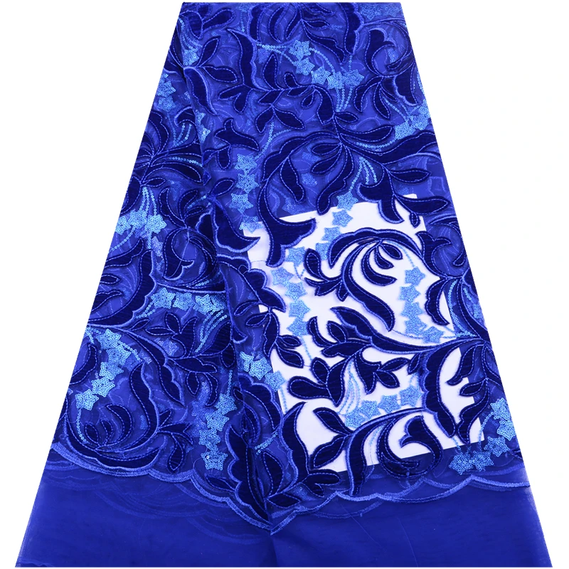

High Quality Velvet lace Embroidery African Sequins Lace Fabrics French Net Nigerian Tulle Lace Fabric For Wedding Dress