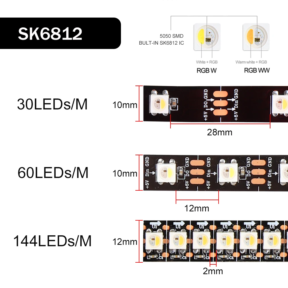 Светодиодная лента WS2812b SK6812 1 м/5 м 30/60/144 пикселей/светодиоды/м умная RGB RGBW RGBWW