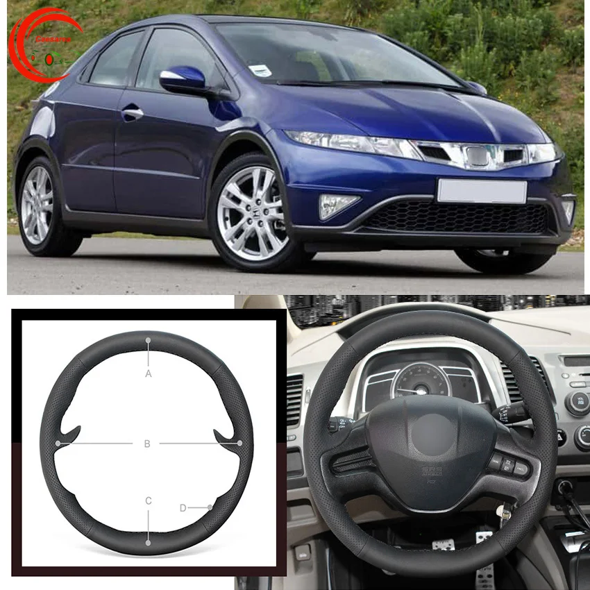 

Для Honda Civic 2006-2008 черный кожаный чехол рулевого колеса автомобиля DIY рука сшитый на заказ