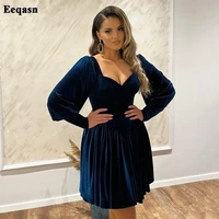 eeqasn simple velvet short prom dresses long puffy sleeves knee length women wedding party dress formal evening gowns casual