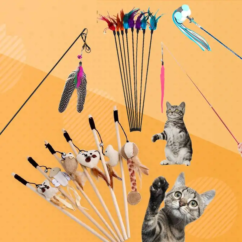 

1pc Cat Toy Stick Feather Wand With Bell Mouse Cage Toys Plastic Artificial Colorful Cat Teaser Toy Pet Supplies Random Color