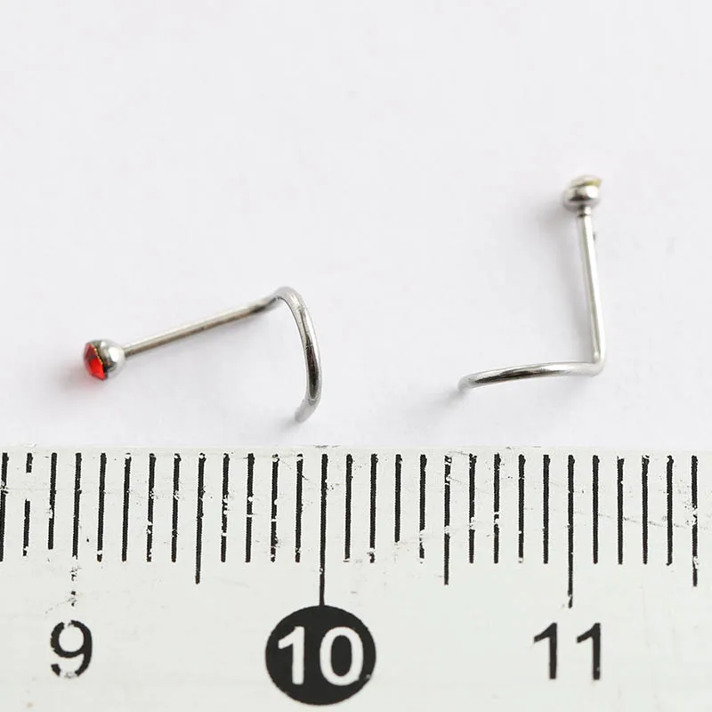 

40pcs/Box Stainless Steel Nose Stud 5x10mm Round Zircon Punk Style Nose Hoop Hook Colorful Nose Rings Set Body Piercing Jewelry