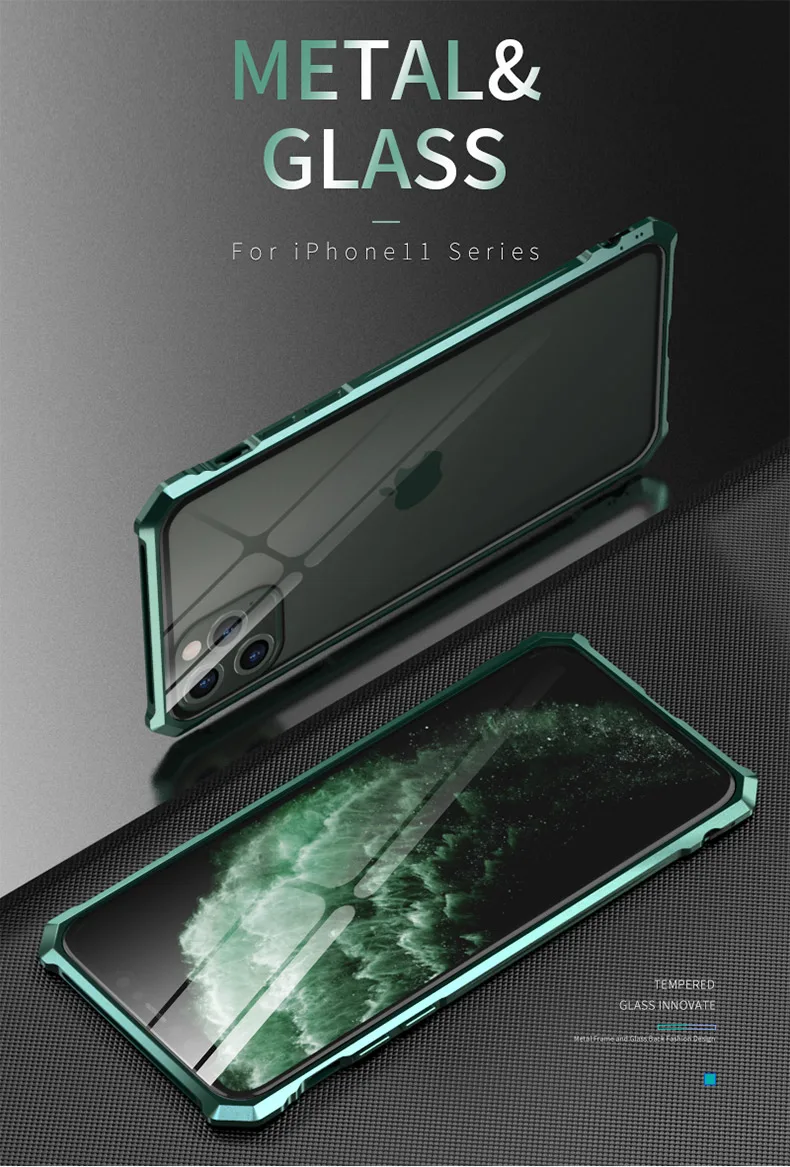 Роскошный металлический корпус для iphone 11 Pro Max, задняя крышка из закаленного стекла для iphone 11 Pro, алюминиевая рамка для iphone 11