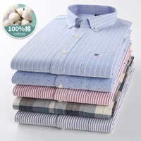 mens striped shirts 100 cotton oxford long sleeve plaid solid color casual shirts for business men daily use camisas hombre