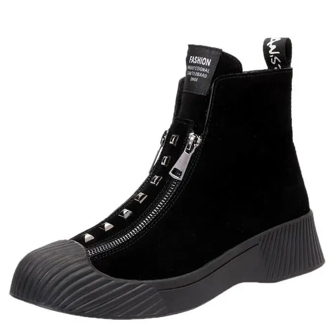 

2020 new net red high top shoes women's thick sole double zipper cotton shoes