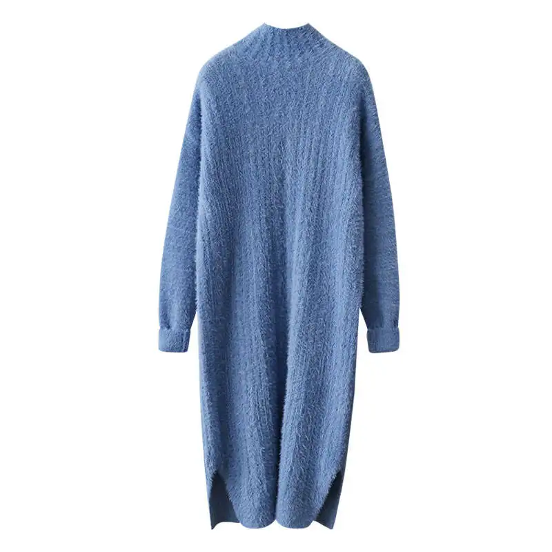 Long Sweater Women Soft Mohair Pullover Half Turtleneck Dress Pull Femme Winter Clothes Warm Sweaters Jumper C5717 | Женская одежда