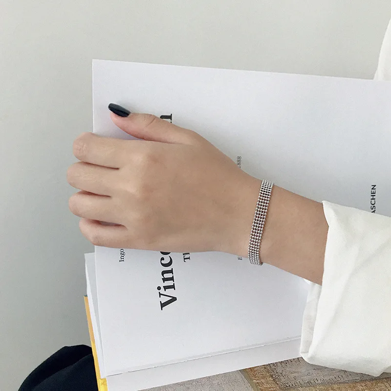 Модные ювелирные изделия из серебра 925 пробы браслеты с тремя линиями блестящий