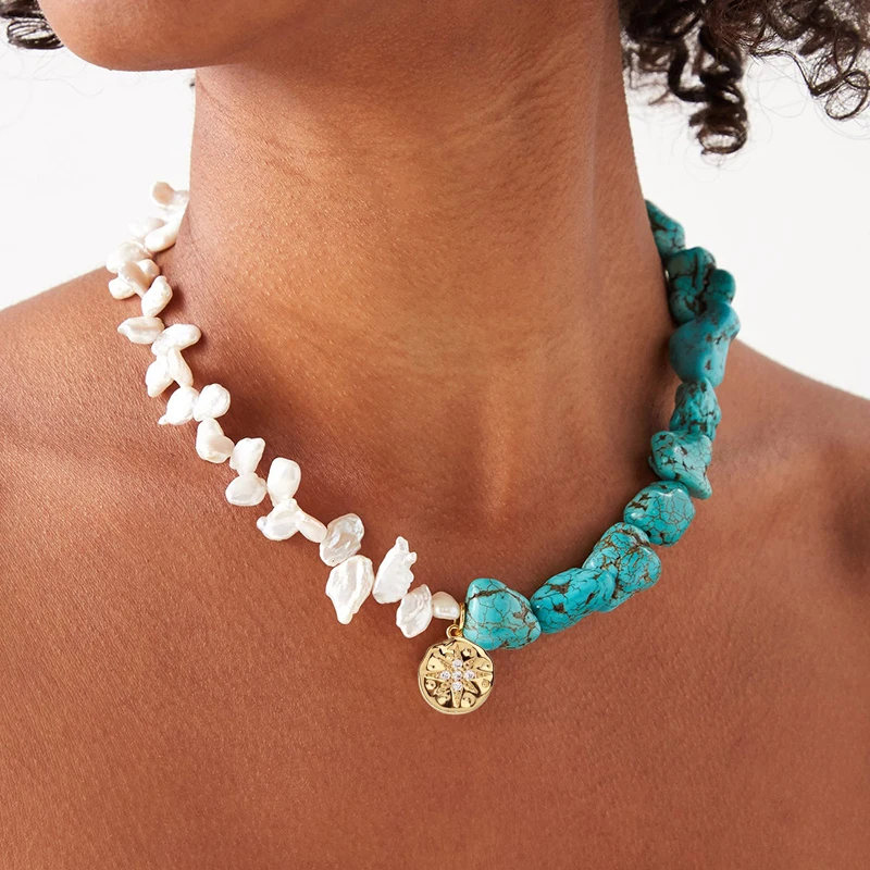 Ожерелье с бирюзовым натуральным жемчугом для женщин | Украшения и аксессуары