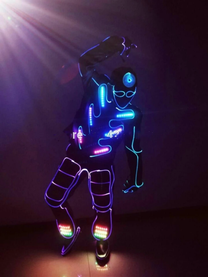 glowing light change costumes IED programming led costume stage show light up suit robot dance performance show clothing