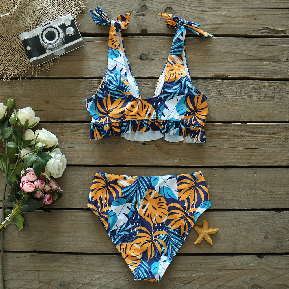 

2021 Sexy Ruffle Bikinis Women Swimsuit Padded Swimwear Halter Bikini Set Push Up Beach Wear Bathing Suit Swimming Maillot