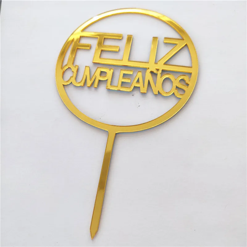 10 шт./лот Золотое черное акриловое украшение для торта испанский язык Feliz Cumpleanos