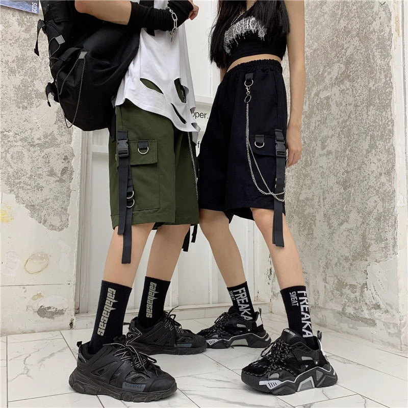

Loose Cargo Shorts Women Large Pocket Harajuku Japan Shorts Girl Couple Ulzzang Trendy Street Summer Hip Hop Shorts Girl