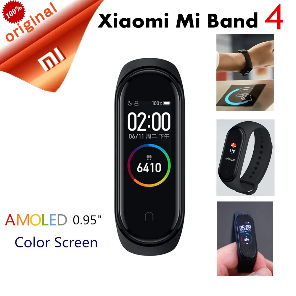 Xiaomi Mi Band 4 смарт-Браслет фитнес-браслет AMOLED цветной сенсорный экран Смарт-браслет пульсометр Bluetooth 5,0