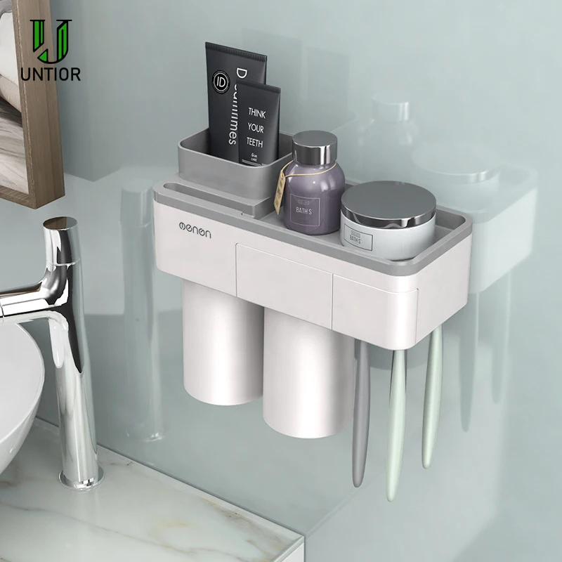 UNTIOR Toothbrush Holder Bathroom Accessories Toothpaste Storage Organizer Home Toothbrushes Shelf Magnetic Adsorption With Cup | Дом и сад
