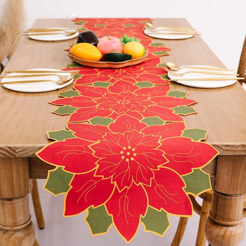 

Red Flower Table Runner for Dining Table Wedding Party Christmas Cake Floral Soft Tablecloth Festival Home Kitchen Decoration
