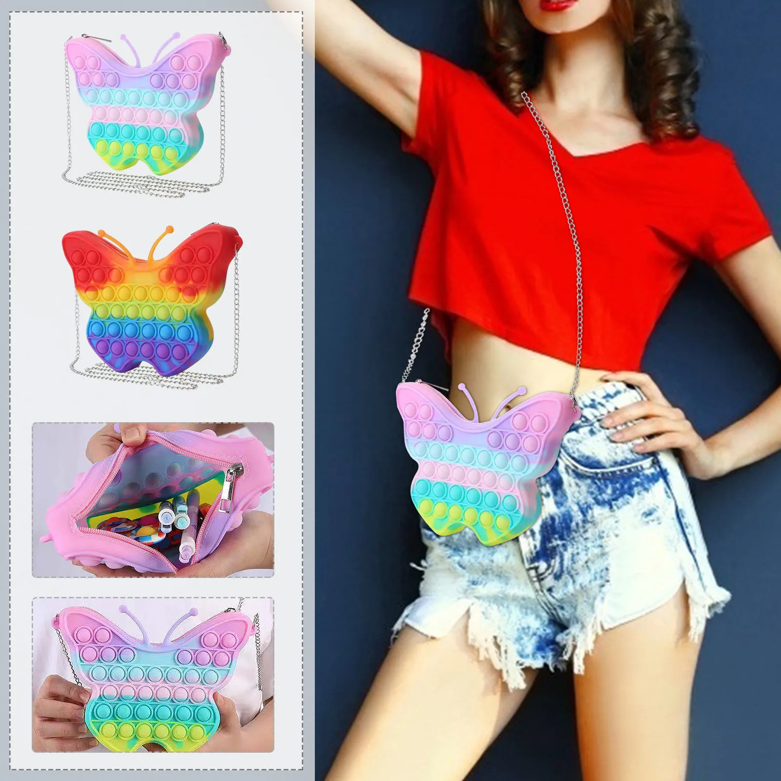 

Игрушка-мешок в форме бабочки, Пальчиковый пресс, расслабляющая игрушка, пузырь, музыка, Радужный цвет, макарон, цветной подарок для детей, и...