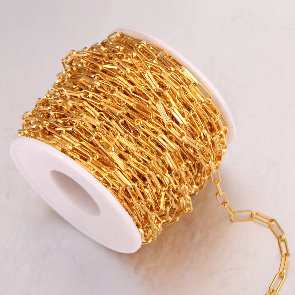 1 Meter Copper Clad Iron 4mmx10mm Gold Flat Drawn Cable Chain for DIY Square Jewelry Chains Accessories Wholesale | Украшения и
