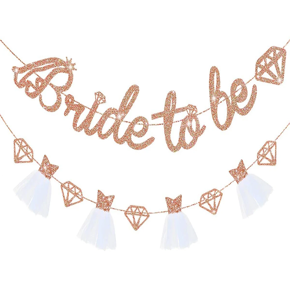

Rose Gold Bride To Be Banner Glitter Paper Wedding Dress Diamond Bride Garland For Bridal Shower Engagement Hen Party Decoration