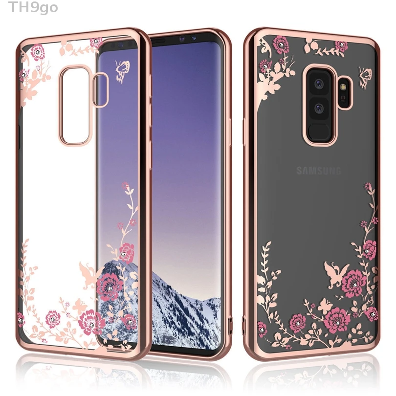 Силиконовый чехол для телефона Samsung Galaxy S10 S10e S9 S8 Plus S7 S6 Edge S5 Neo Flower блестящая задняя