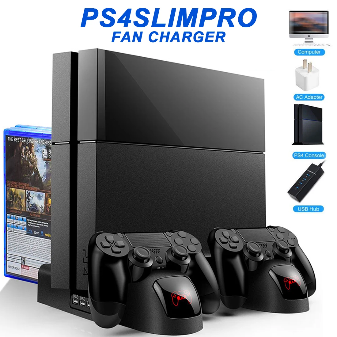 

Cooling Stand For SONY Playstation 4 PS4/PS4 Slim/PS4 PRO Vertical Stand With Dual Controller Charger Station Games Touch switch