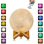 Светодиодная лампа в виде Луны с 3D принтом, ночник с зарядкой от USB и сенсорным управлением, 2 цвета или 16 цветов, дистанционное управление, Декор для дома, креативный подарок для детей