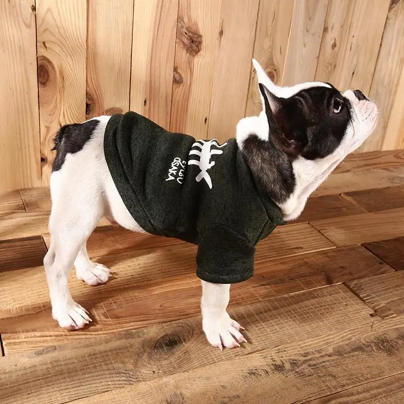 Мода Французский бульдог Собака пальто с капюшоном зимняя теплая одежда для