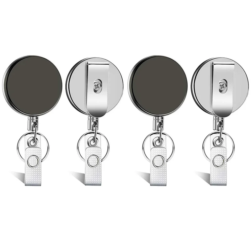

4 Pieces Professional Heavy Duty Retractable Badge Holder Badge Reels ID Holder with Keychain Ring Clip for ID Card Carabiner Ke