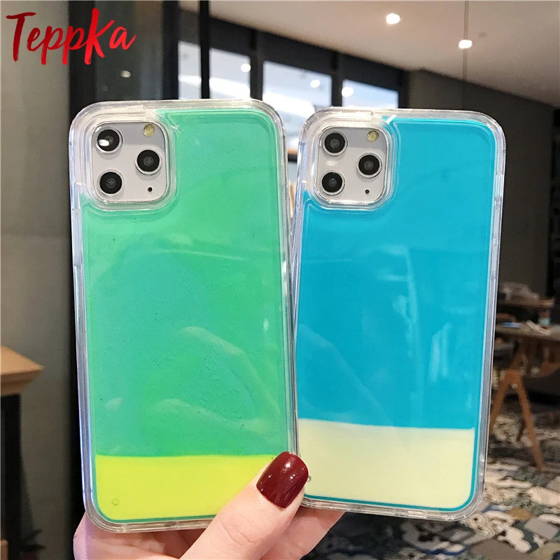 Светящийся песок сплошной цвет чехол для iPhone11 pro max Xs X 6s 6 7 8 Plus Жидкий блеск