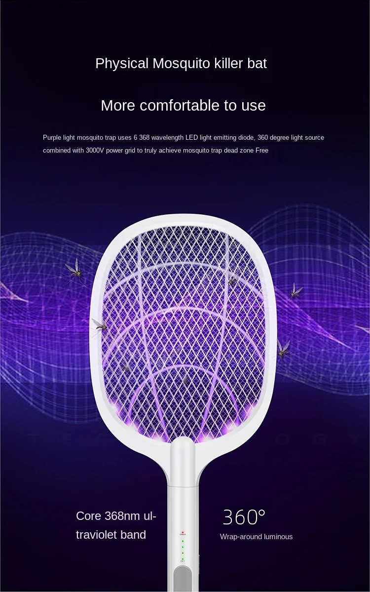 

Electric Mosquito Swatter Rechargeable Household Mosquito Racket Mosquito Swatter Super Strong Battery Safe and Durable