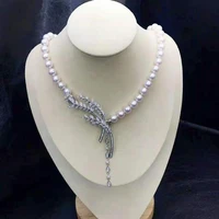 hand knotted 45cm 8 9mm white nearly round freshwater pearl micro inlay zircon accessories necklace fashion jewelry