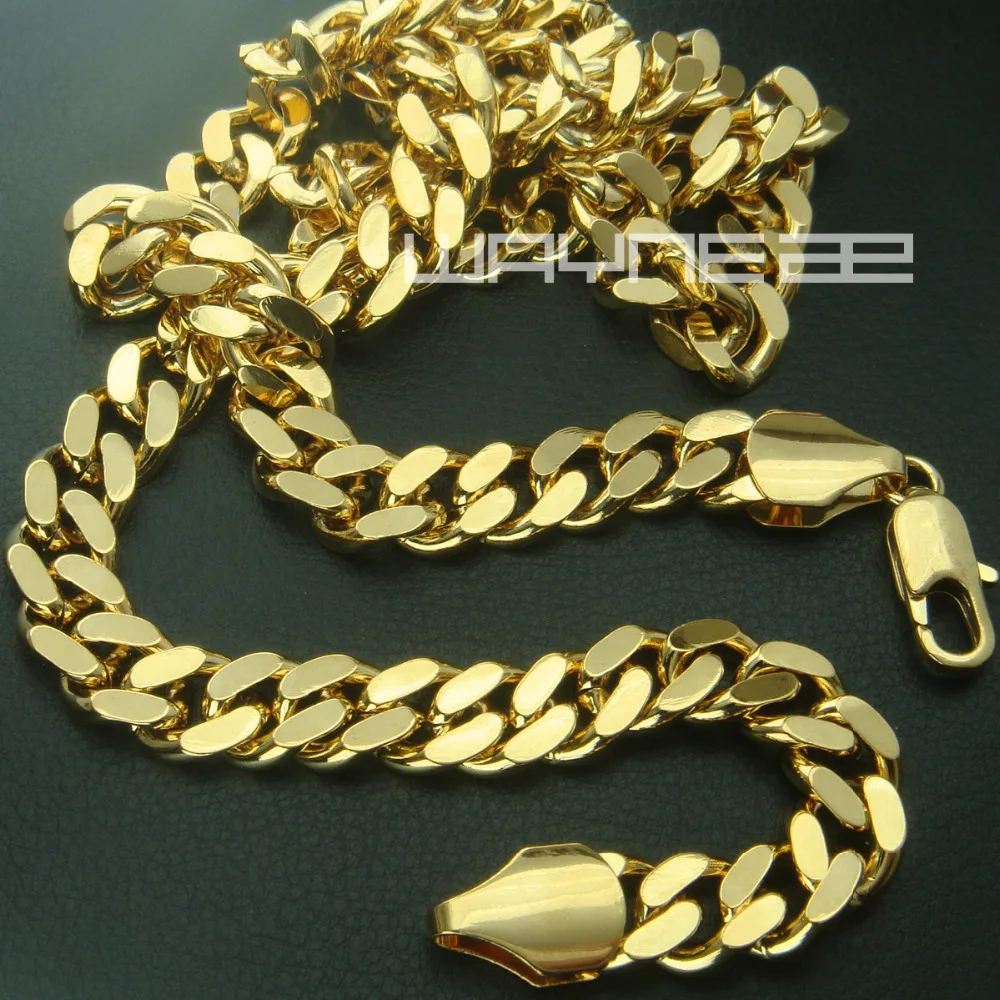

Gold color men solid chain long Necklace N227 9mm band width