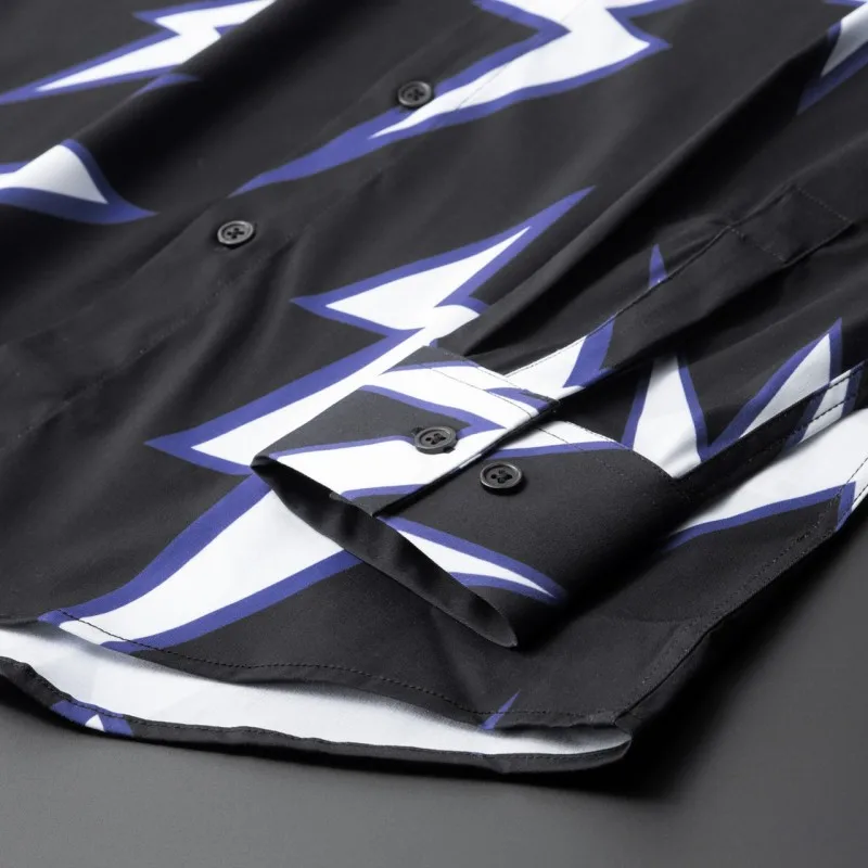 

Fashion Mens New Lights Printed Colors Mixed Casual Shirts Spring Long Sleeve Clubwear Party Shirt Lapel Collar Streetwear Tops