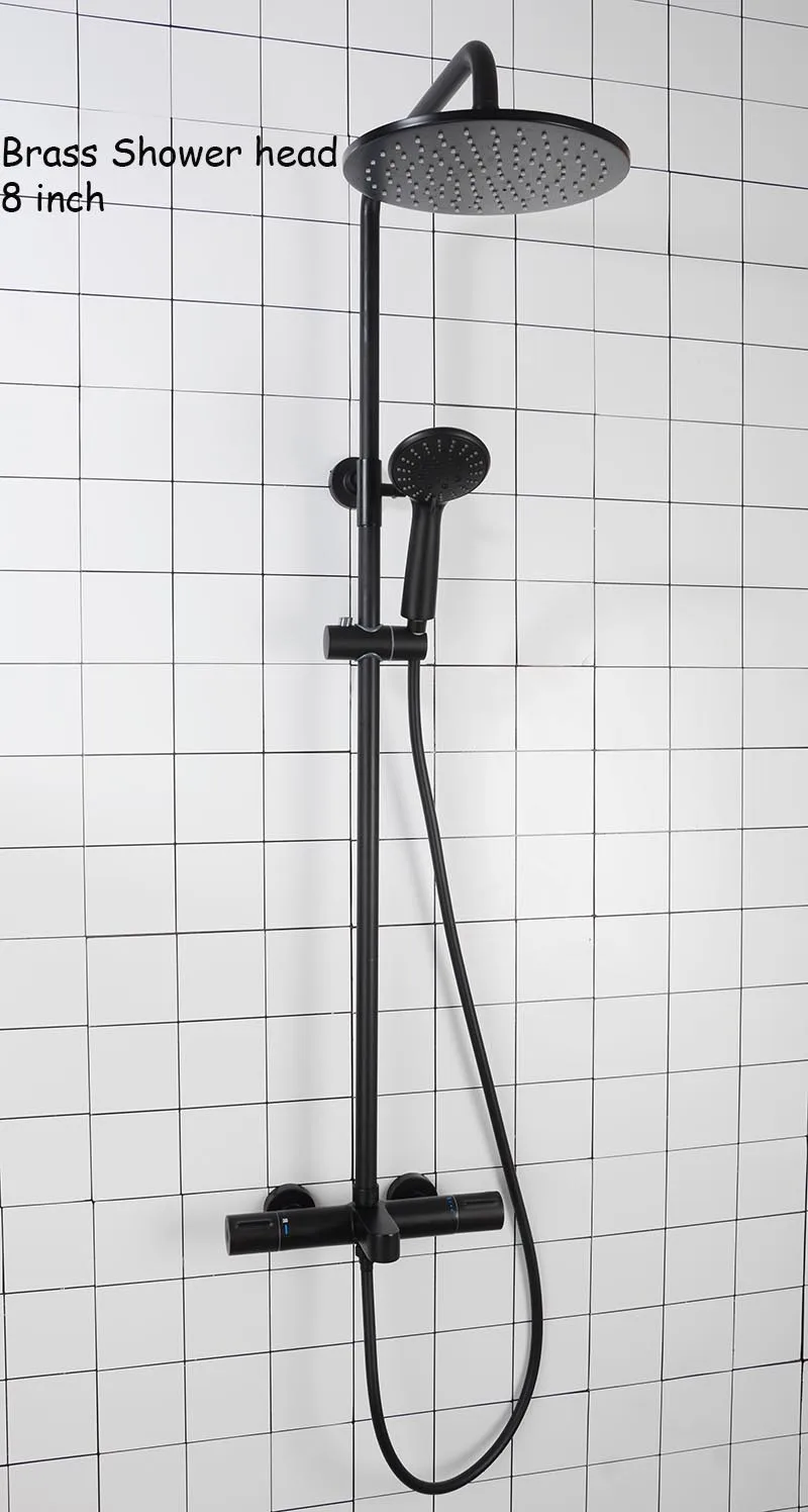 8 inch Смеситель для душа с термостатом, набор матовых черных латунных смесителей для холодной и горячей воды, смеситель для душа, настенный душ - Цвет: 8 inch