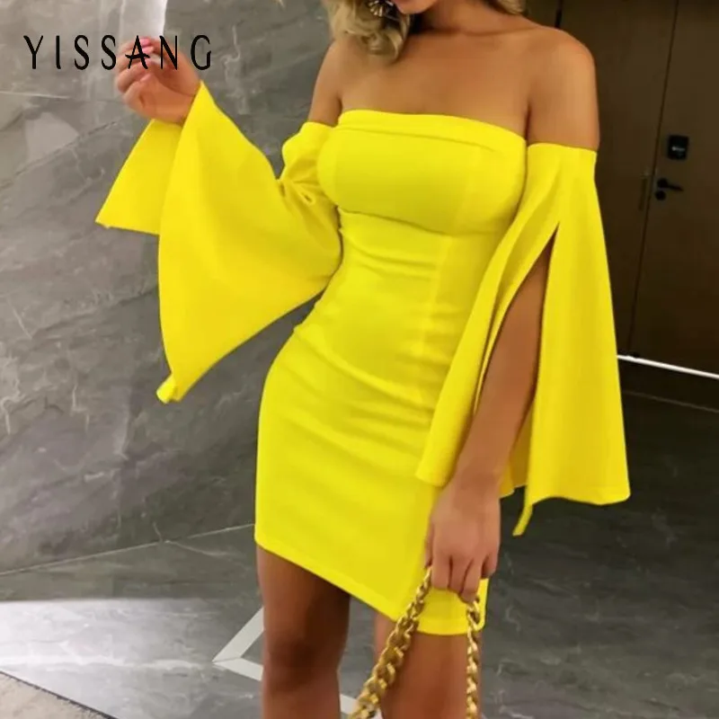 Сексуальное облегающее платье Yissang с открытыми плечами женские летние платья
