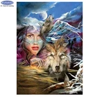 5D алмазная живопись сделай сам, полноразмернаякруглая Алмазная вышивка, абстрактный художественный волк womanN, 3D вышивка крестиком, рукоделие