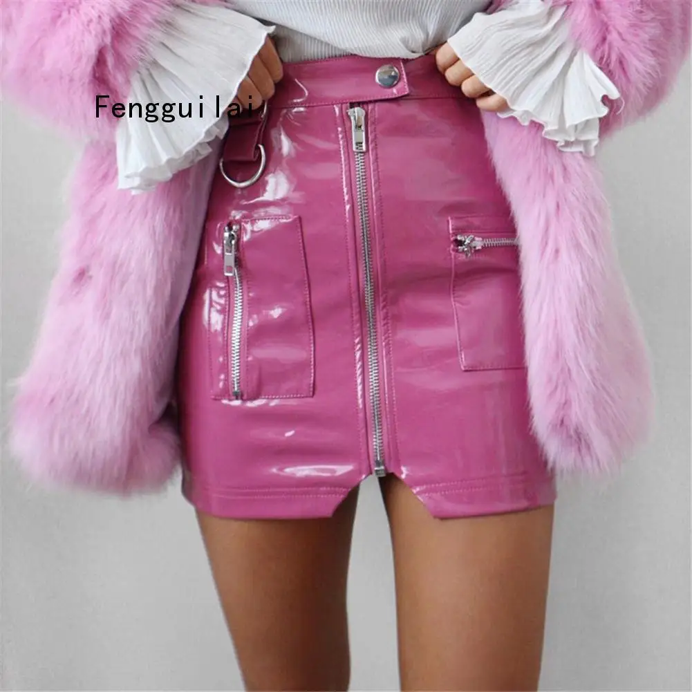 Women Skirt Autumn 2020 New Fashon Sexy Leather Split Zipper High Waist Fencil Slim A-line For Girls Mini Sexy Skirts Womens