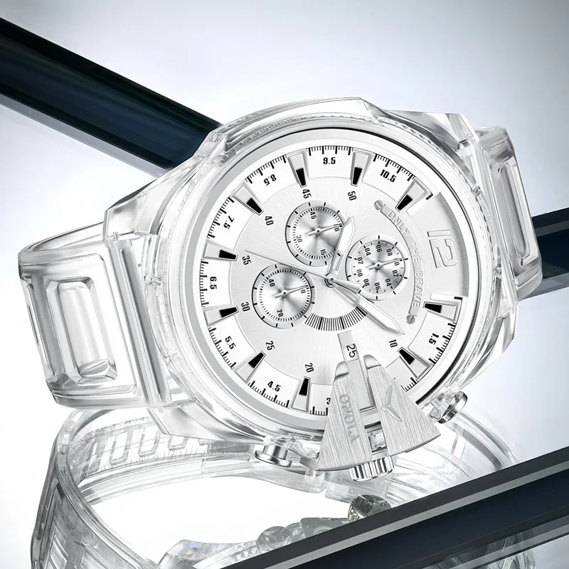 

Top Quality Big Dial Fashion Men's Quartz Chronograph Watch Transparent Waterproof Sports Watch Men's Military Clock Relogio