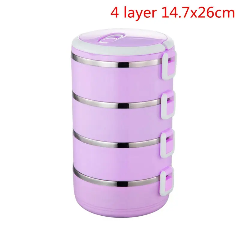 4 Layers purple Ланчбокс Герметичный Термос Ланч-бокс контейнер для еды портативный термо-Ланч-бокс из нержавеющей стали для офиса и кемпинга - Цвет: 4 Layers purple
