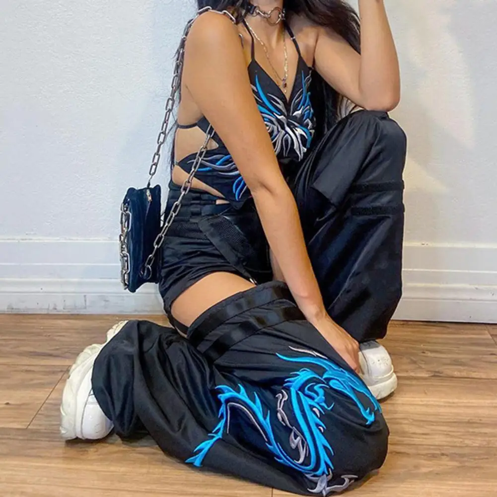 

Pants Women High Waist Cut Out Straight Trousers for Sports Hip Hop Cargo Pants Hollow Out Joggers Printed Popular Loose Women